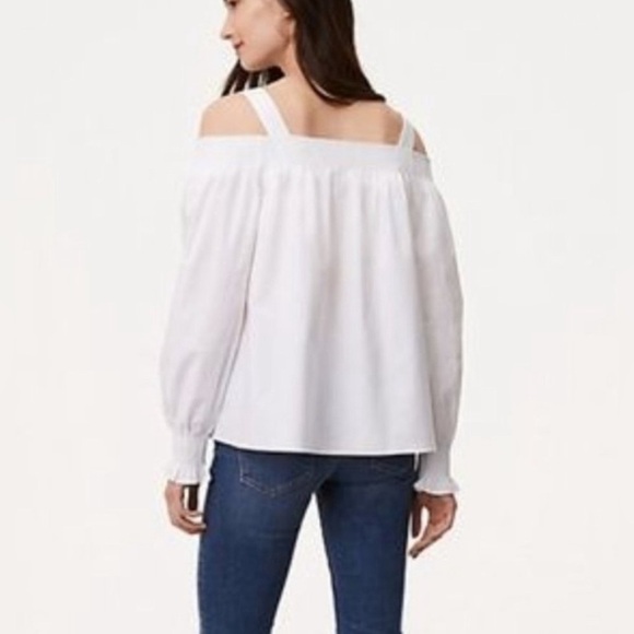 LOFT Smocked Cold Shoulder Blouse with Balloon Sleeves Size Medium NWT - Picture 3 of 7